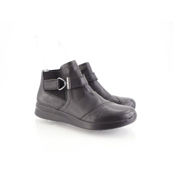 Clarks Women's Boots Ellowyn Strap Size 7.5 Black Leather Wedge Size Zip Comfy - Picture 1 of 11
